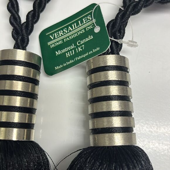 Versailles Home Fashion Inc. Black Silver Tone Accents 24” Tiebacks Set of 2 - Picture 6 of 10